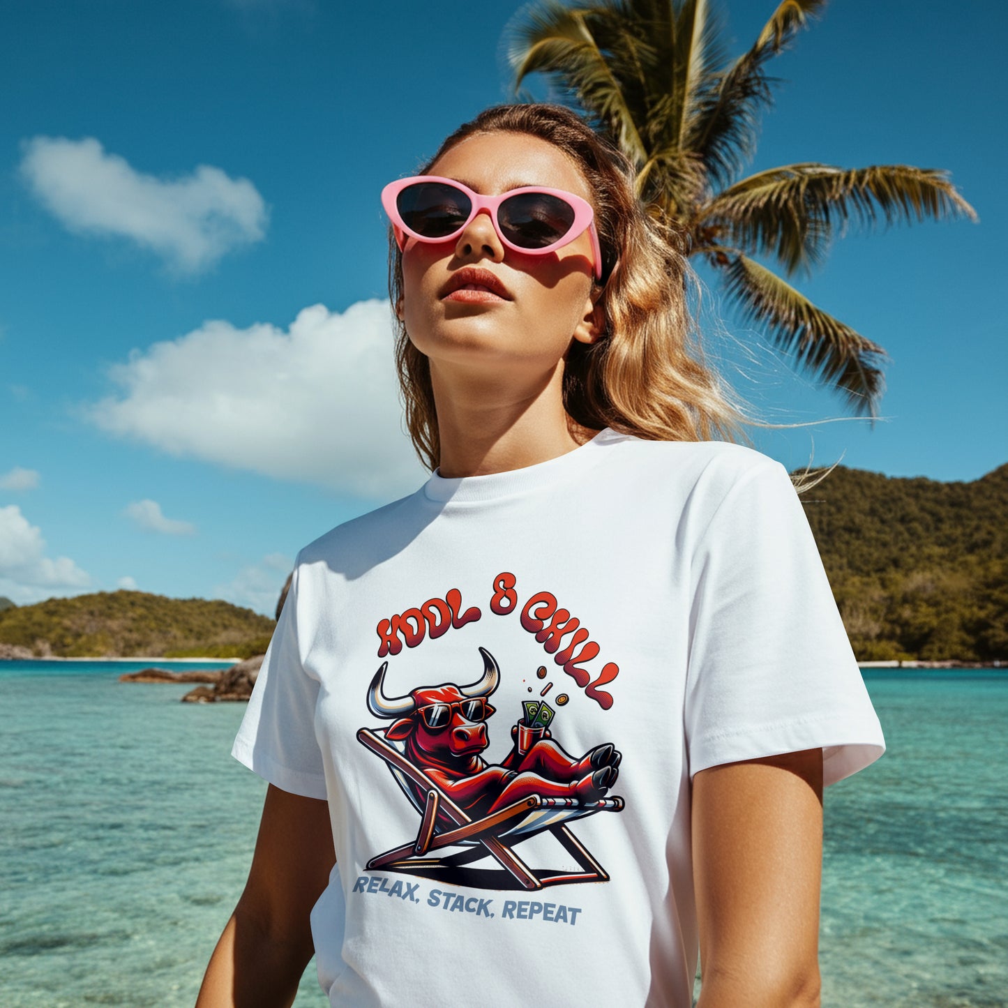T-Shirt Chilling Bull HODL & Chill Unisex