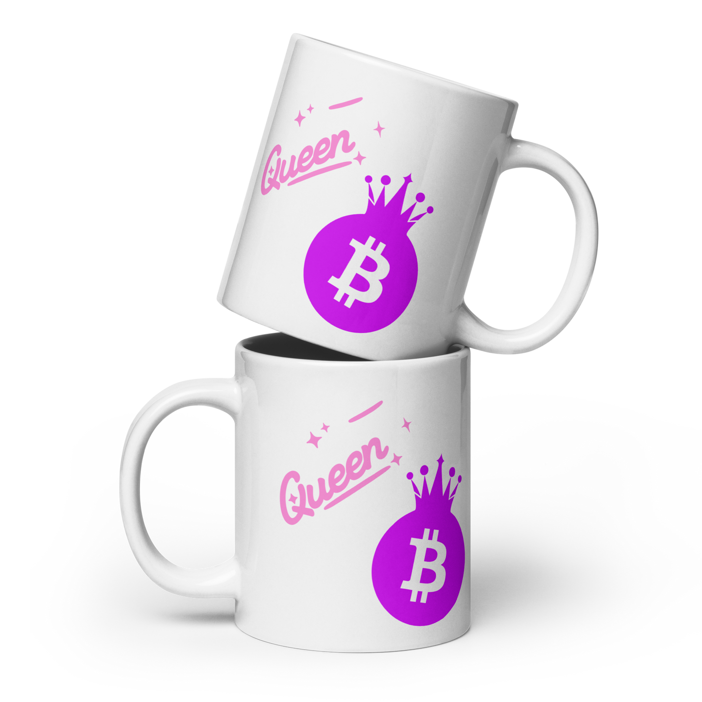 weiße glänzende Tasse Bitcoin Queen B Krypto lustiges Geschenk BTC Blockchain Frauen