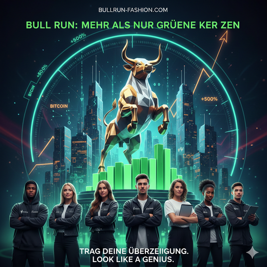 Stilisierter goldener Bulle über Chart-Kurven und Models in Krypto-Fashion