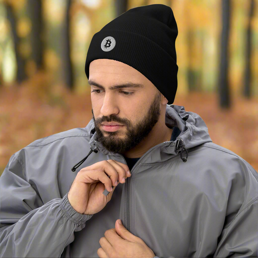 Beanie Mütze Bitcoin Logo weiß Stick viele Farben BTC classic Krypto Blockchain Winter Geschenk Männer Frauen Unisex