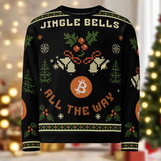 Bitcoin ugly sweater Weihnachtspullover schwarz Jingle Bells BTC all the way Blockchain Krypto Geschenk Christmas Sweatshirt Männer Frauen Unisex