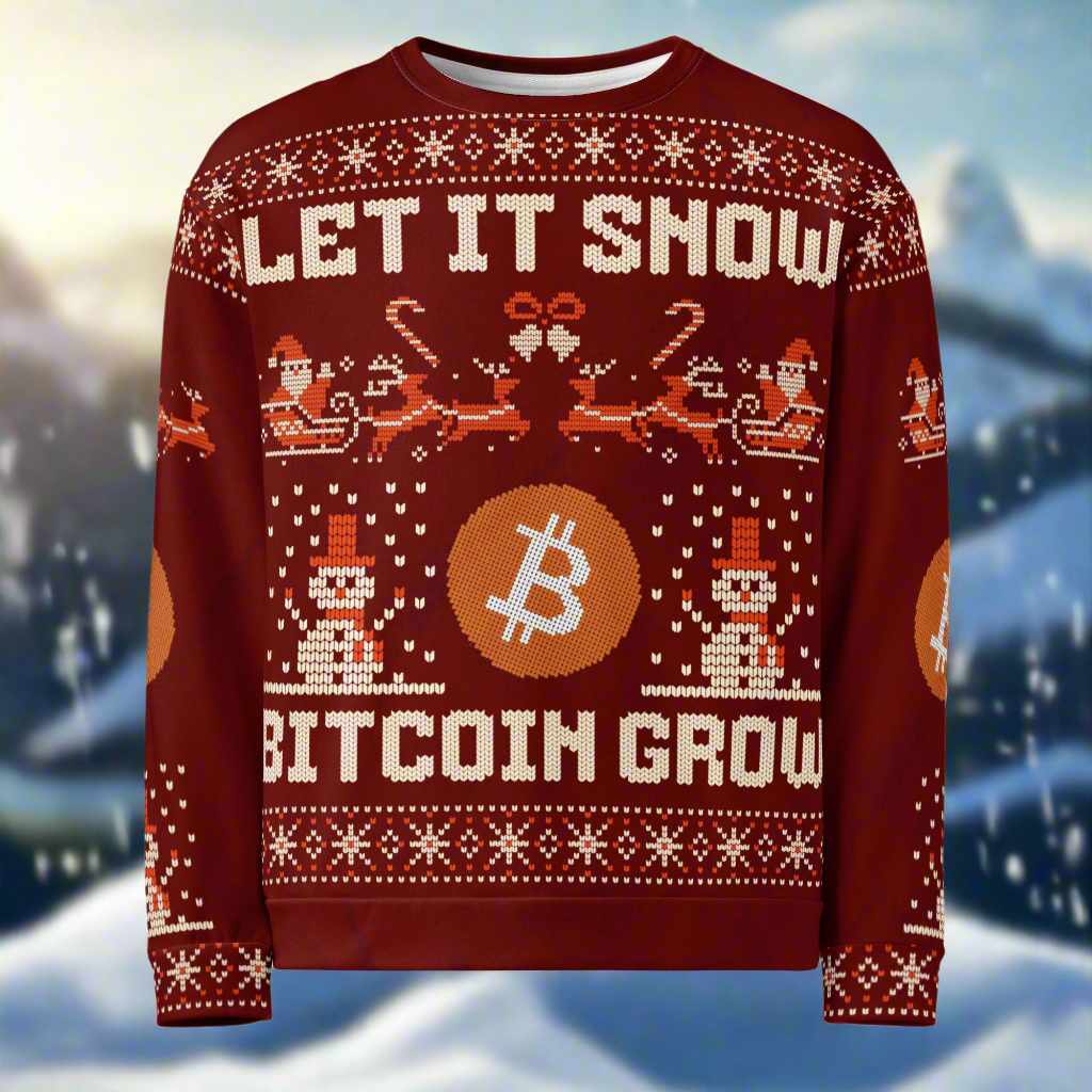Bitcoin ugly sweater Weihnachtspullover dunkelrot BTC Let it snow Bitcoin grow Blockchain Krypto Geschenk Christmas Sweatshirt Männer Frauen Unisex