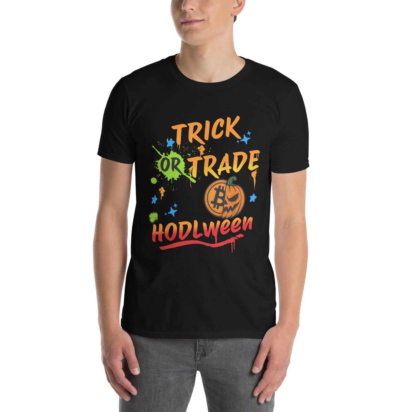 T-Shirt Halloween Bitcoin HODLween Kürbis Trick or Trade BTC lustiges Geschenk Blockchain Männer Frauen Unisex