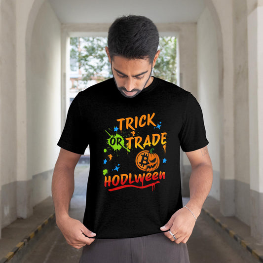 T-Shirt Halloween Bitcoin HODLween Kürbis Trick or Trade BTC lustiges Geschenk Blockchain Männer Frauen Unisex