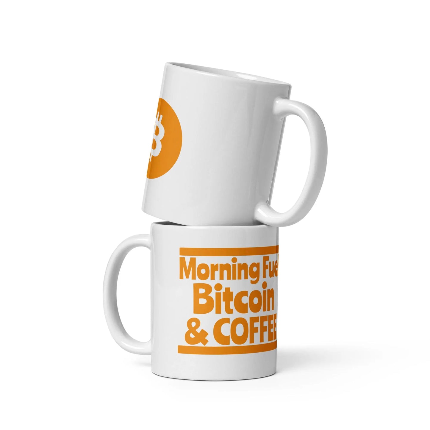weiße glänzende Tasse Bitcoin Krypto Morning Fuel Coffee lustiges Geschenk BTC Blockchain Männer Frauen