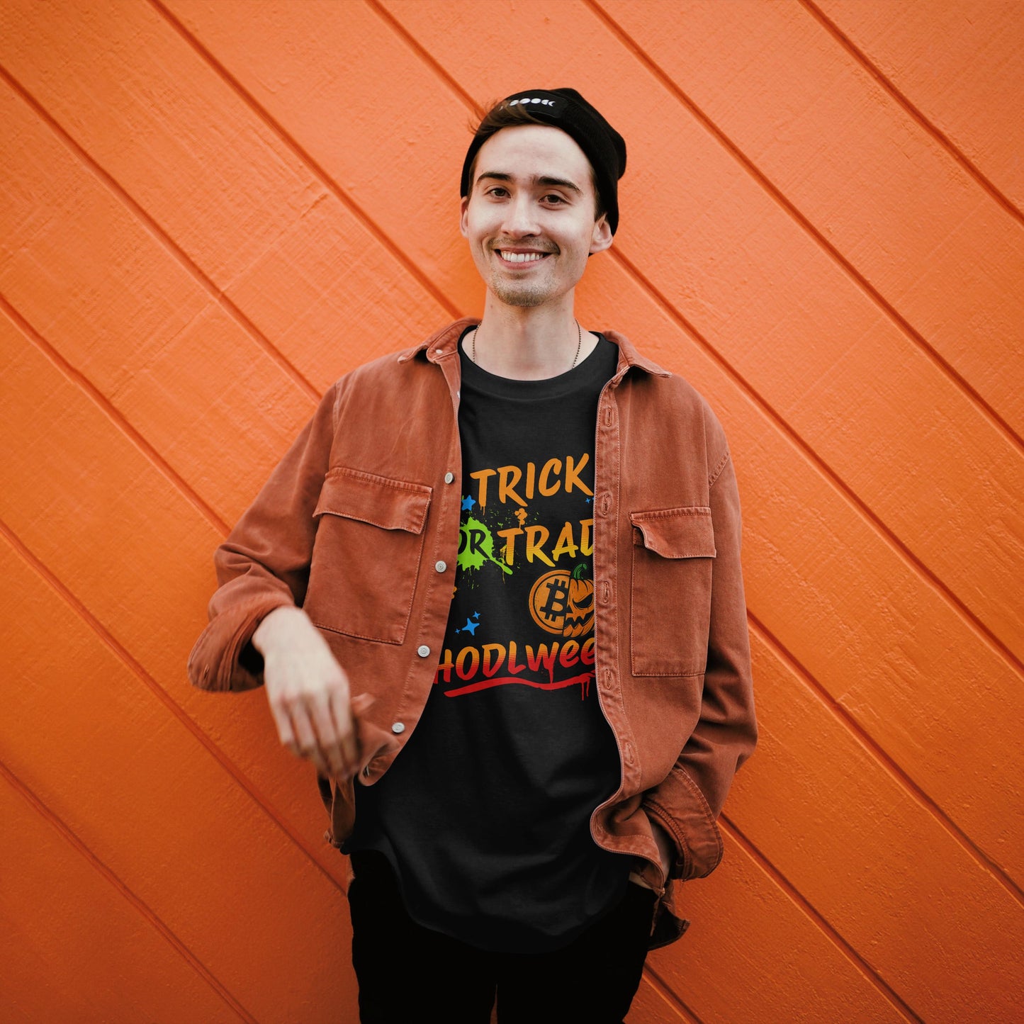 T-Shirt Halloween Bitcoin HODLween Kürbis Trick or Trade BTC lustiges Geschenk Blockchain Männer Frauen Unisex