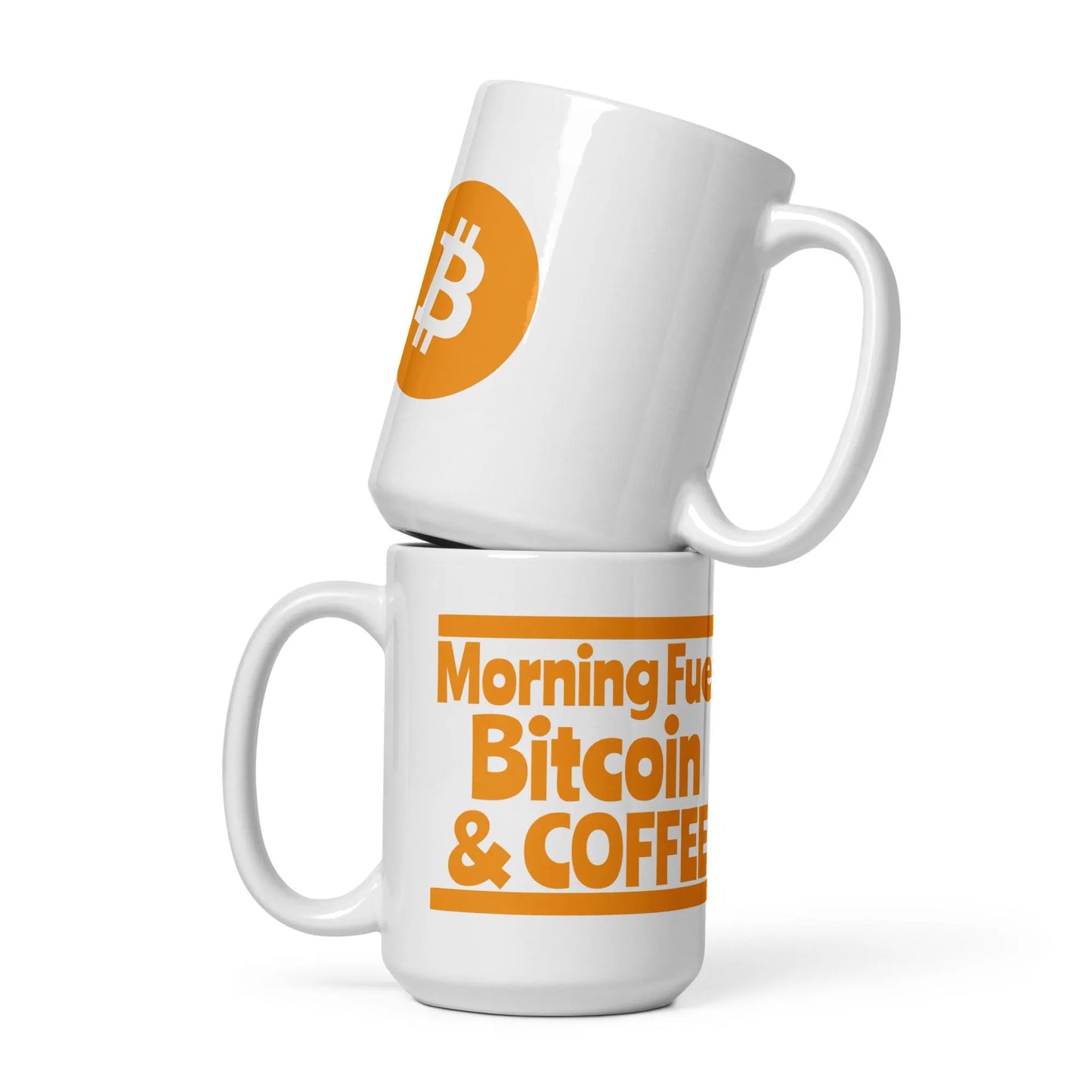 weiße glänzende Tasse Bitcoin Krypto Morning Fuel Coffee lustiges Geschenk BTC Blockchain Männer Frauen