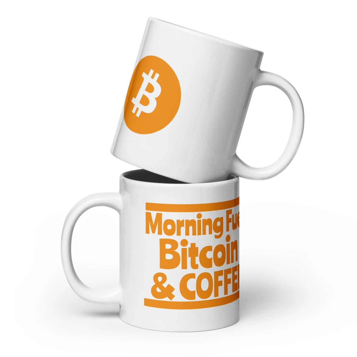 weiße glänzende Tasse Bitcoin Krypto Morning Fuel Coffee lustiges Geschenk BTC Blockchain Männer Frauen