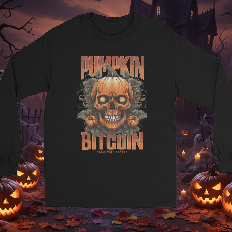 Langarmshirt Halloween Bitcoin Pumpkin Kürbis BTC lustiges Geschenk Blockchain Longsleeve Männer Frauen Unisex
