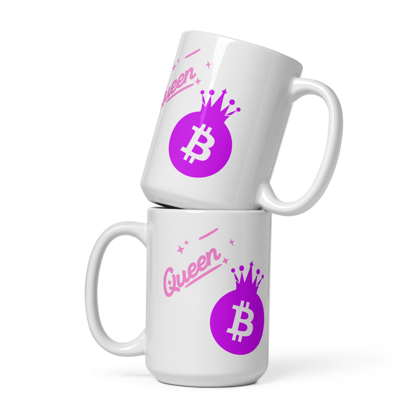 weiße glänzende Tasse Bitcoin Queen B Krypto lustiges Geschenk BTC Blockchain Frauen